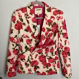 L’agence Barbiecore Kenzie Wild Roses Floral Long Line Double Breasted Blazer